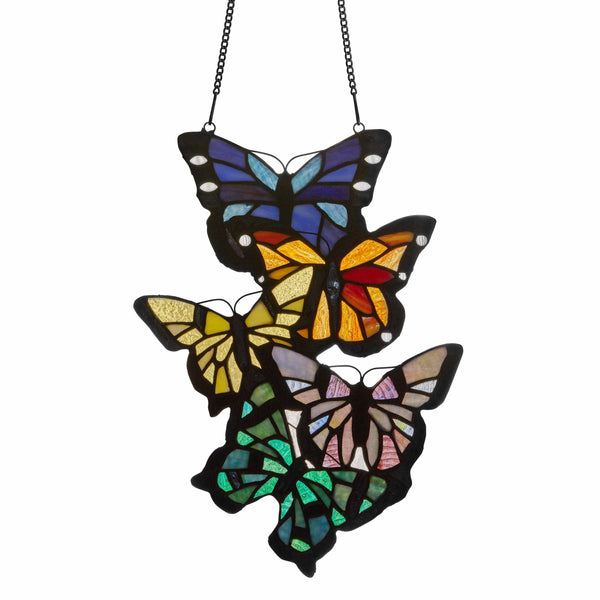Brilliant Butterflies Cluster Stained Glass Window Panel- 13.25