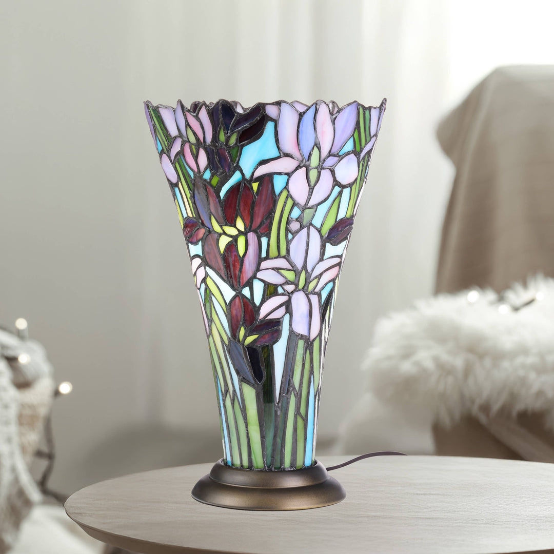 River of Goods River of Goods - 13.5"H Tiffany-Style Floral Vase Stained Glass Table Lamp