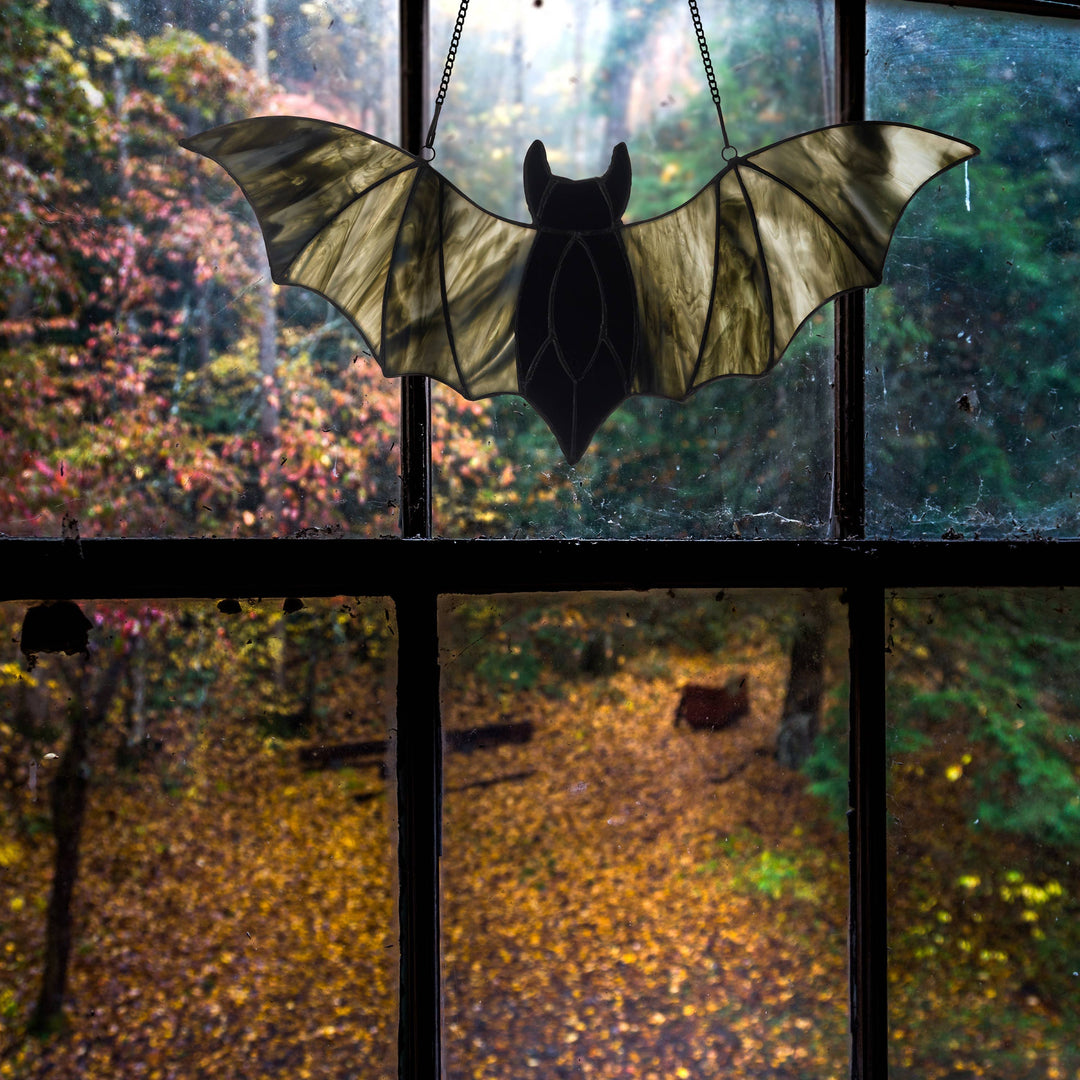 River of Goods River of Goods - 16"W Halloween Black Bat Stained Glass Window Panel