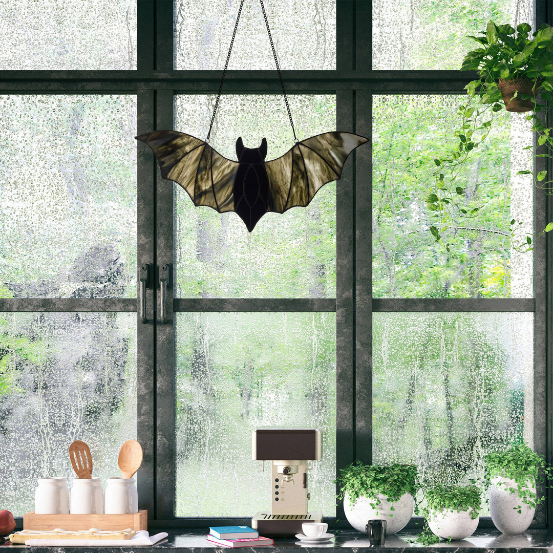 River of Goods River of Goods - 16"W Halloween Black Bat Stained Glass Window Panel