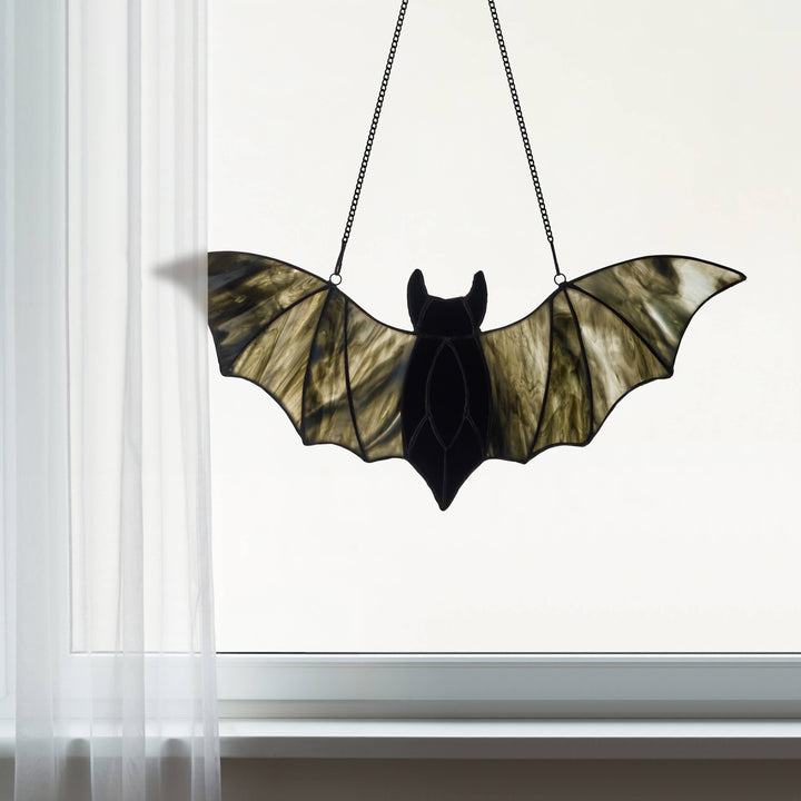 River of Goods River of Goods - 16"W Halloween Black Bat Stained Glass Window Panel