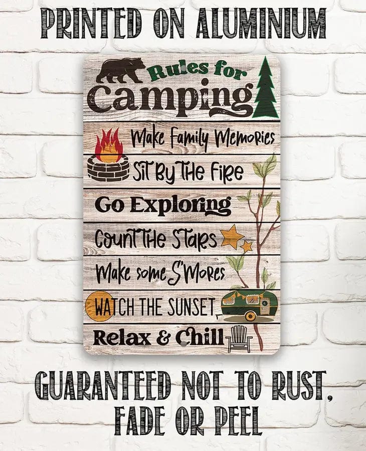 Rules for Camping Inspirational Metal Sign