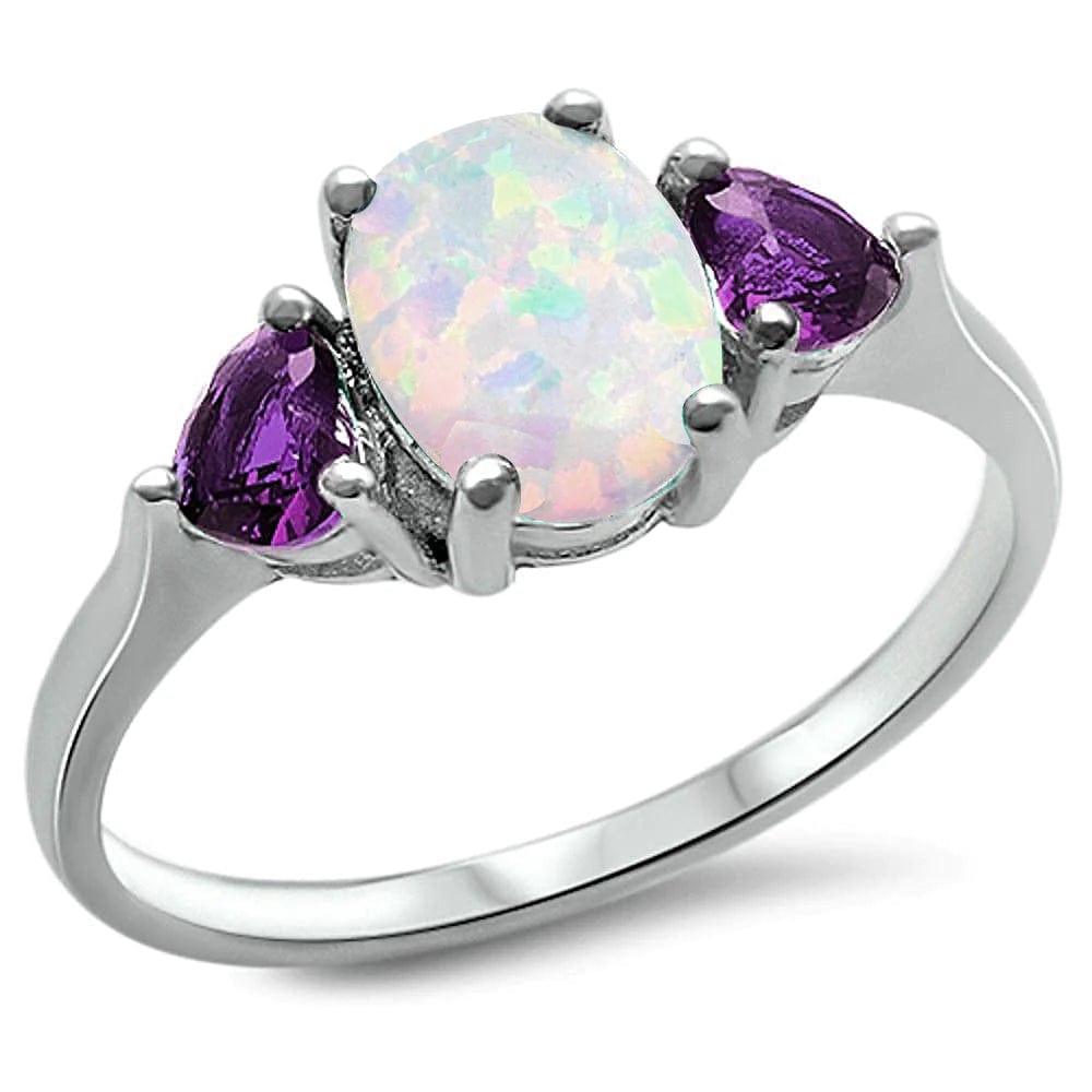 Created Opal and Ruby CZ Ring Sterling Silver