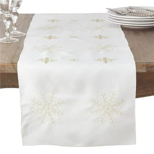 Saro Lifestyle Neve Collection Embroidered Snowflake Christmas Holiday Table Runner 16" X 72"