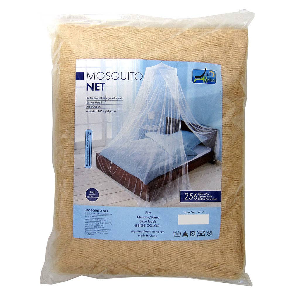 ShopBobbys ShopBobbys - Just Relax Elegant Mosquito Net Bed Canopy Set, Beige, Queen-King
