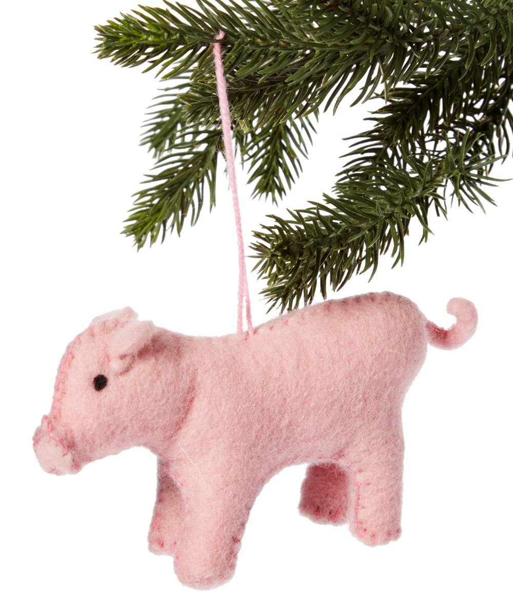 Silk Road Bazaar Pink Pig Handmade Felt Ornament-Help Local Artisans!