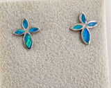 Sonara Fine Fashion Jewelry-Earrings Blue Opal Sterling Silver Cross Earrings Christian Jewelry