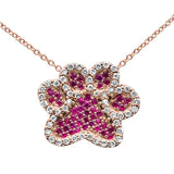 Sonara necklace Dog Paw Pendant Necklace 14K Rose Gold Diamond Ruby Gemstones .53ct G SI