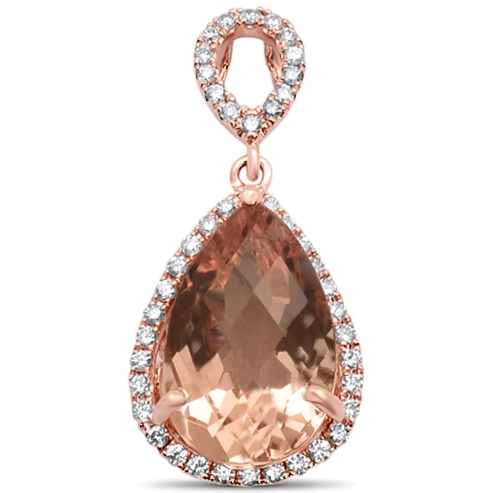 Sonara necklaces 2.46cts 14k Rose Gold Pear Shape Morganite & Diamond Designer Pendant