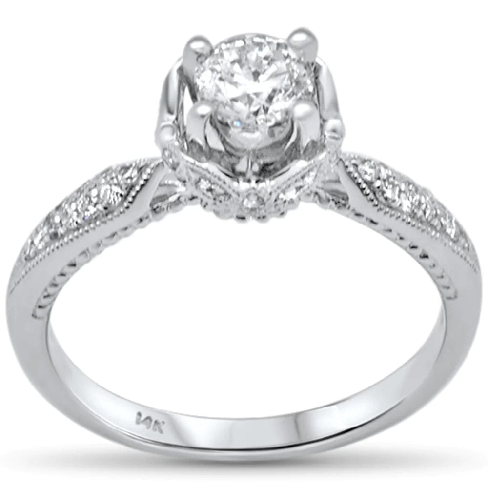 Sonara Rings .77ct G SI 14K White Gold Diamond Round Shape Center Stone Millgrain Engagement Ring Size 6.5