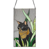 Tuxedo Cat Stained Glass Panel-Hiding in Grass Cat Lovers