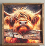 Stir Crazy Signs 12x12 / Early American Stir Crazy Signs - Be Happy Highland Cow Farmhouse Sign