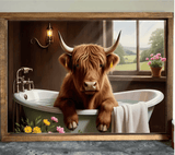 Stir Crazy Signs 18x12 / Jacobean Stir Crazy Signs - Bath Time Highland Cow Farmhouse Sign