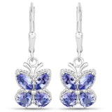 Gemstone Butterfly Drop Earrings Sterling Silver Tanzanite and Aquamarine