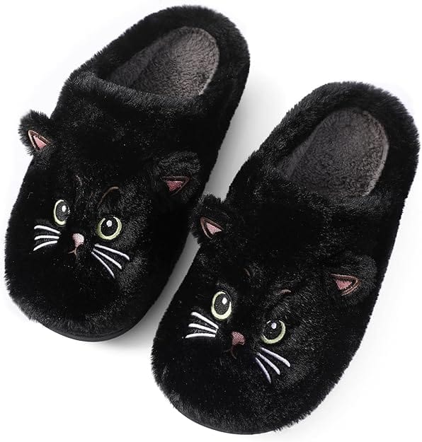 temu Slippers Black / 5.5 Plush Cat Slippers Super Soft & Comfortable