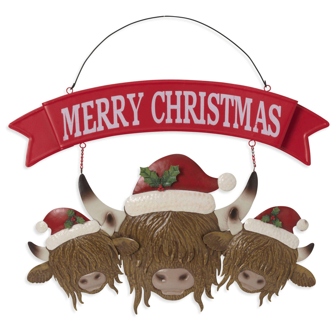 The Gerson Companies The Gerson Companies - Christmas 20.4"L Metal Holiday Hanging Highland Cows w/ Sign