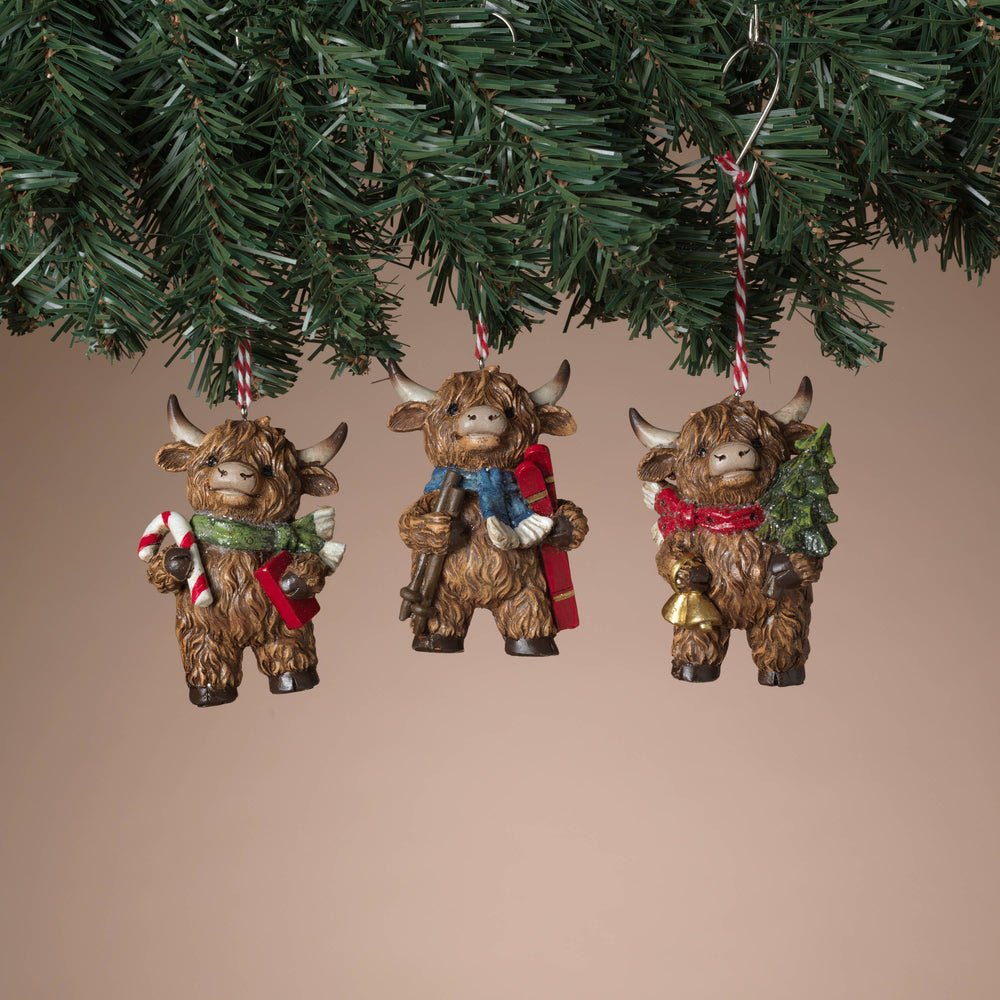 The Gerson Companies The Gerson Companies - Christmas 3.5"H Resin Holiday Highland Cow Ornament, 3 Asst