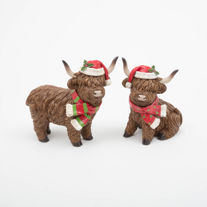 The Gerson Companies The Gerson Companies - Christmas 9.4"L Resin Holiday Highland Cow, 2 Asst