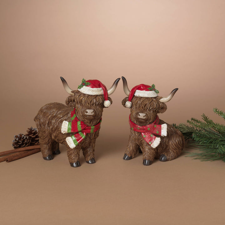 The Gerson Companies The Gerson Companies - Christmas 9.4"L Resin Holiday Highland Cow, 2 Asst