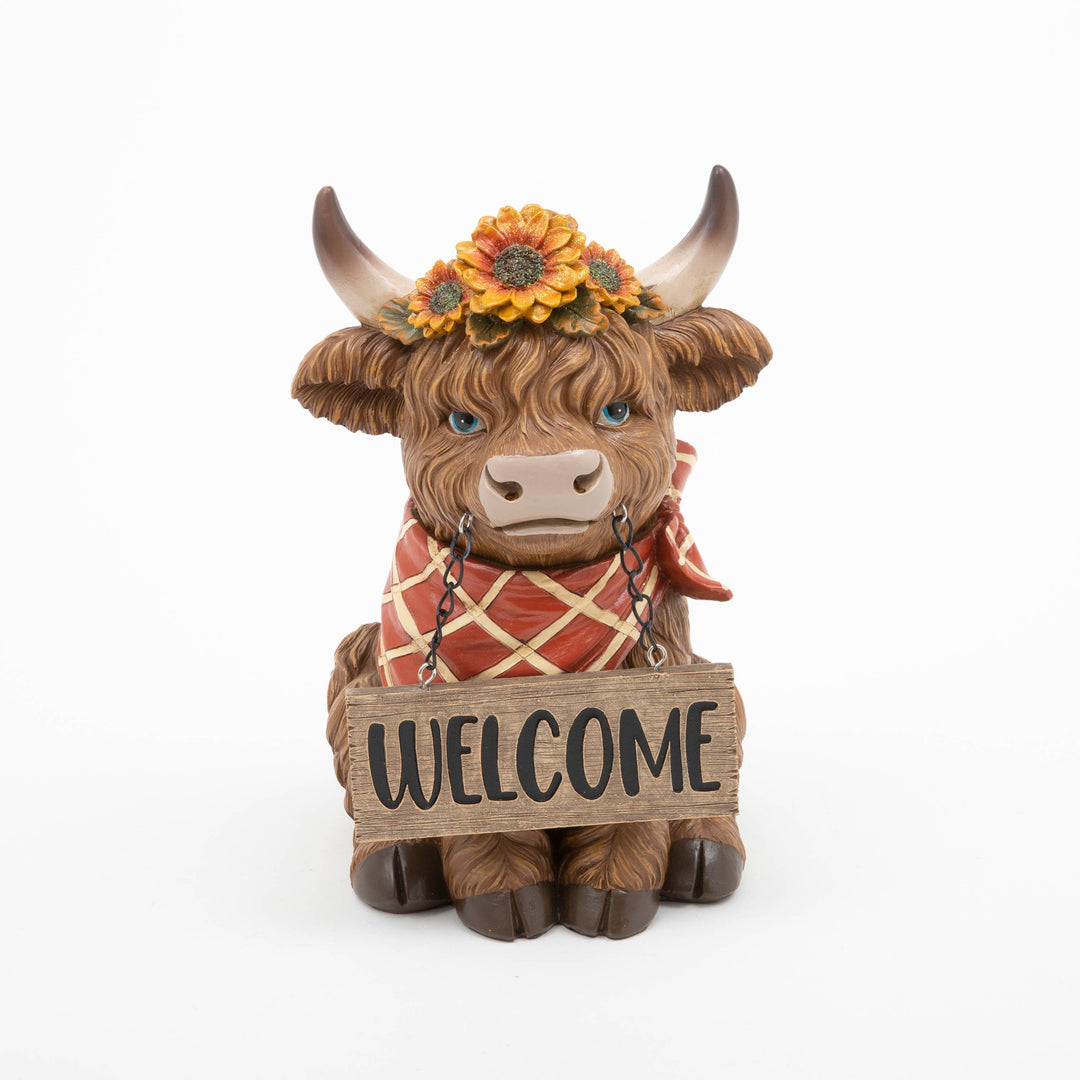 The Gerson Companies The Gerson Companies - Fall/Harvest 12.2"H Resin Harvest Highland Cow w/ Welcome Si