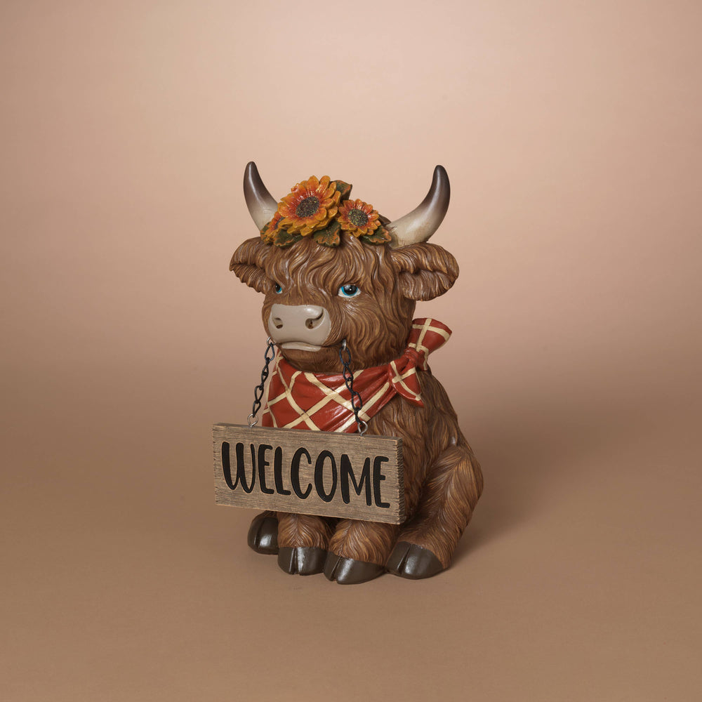 The Gerson Companies The Gerson Companies - Fall/Harvest 12.2"H Resin Harvest Highland Cow w/ Welcome Si