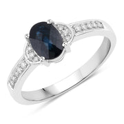 Blue Sapphire and White Diamond 14K White Gold Ring 1.16 CTW