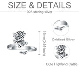The Pink Pigs Sterling Silver Highland Cow Ring Adjustable Great Gift for Cow Lovers!