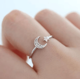 Moon & Star Adjustable Ring - Sterling Silver