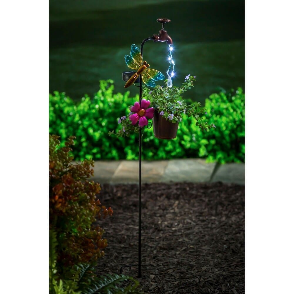 The Pink Pigs Twinkling Light Solar Garden Stake, Dragonfly, Faucet Shaped