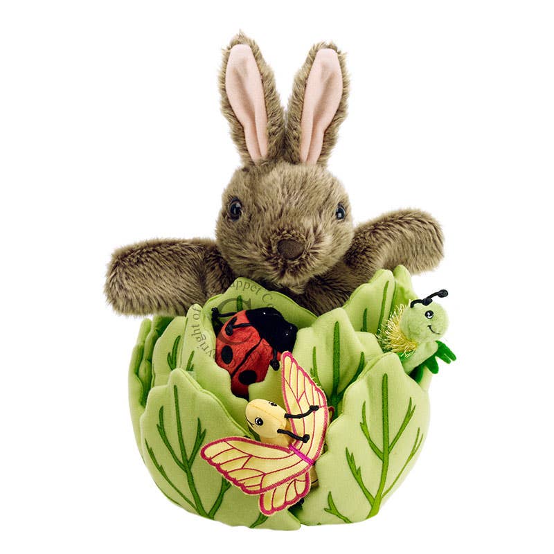 The Puppet Company – Marionnette Lapin Dans Laitue Avec 3 Mini-Bêtes – Cache-cache à Doigts – Dès 12 Mois