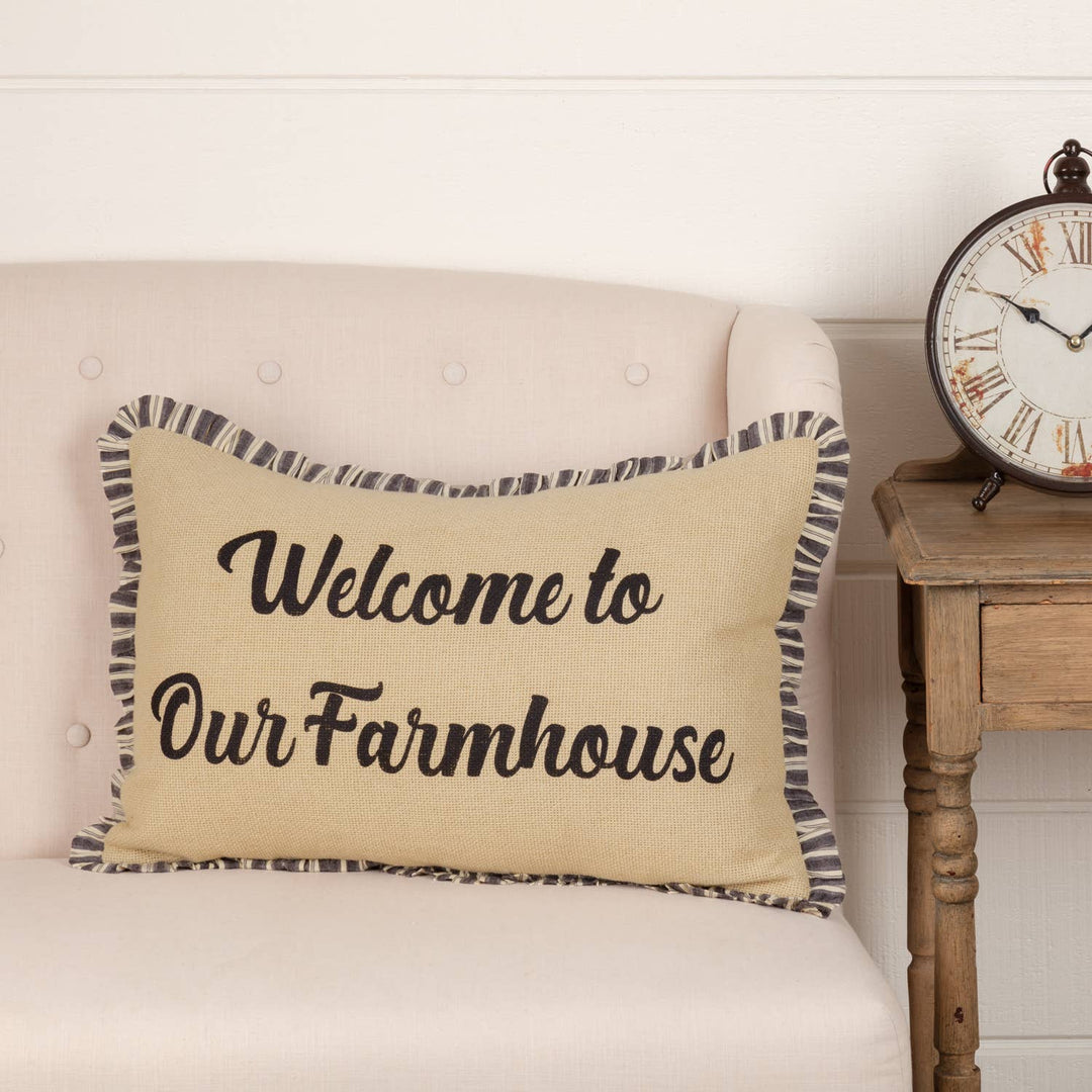 VHC Brands VHC Brands - Ashmont Burlap Vintage Welcome to Our Farmhouse Pillow 14x22