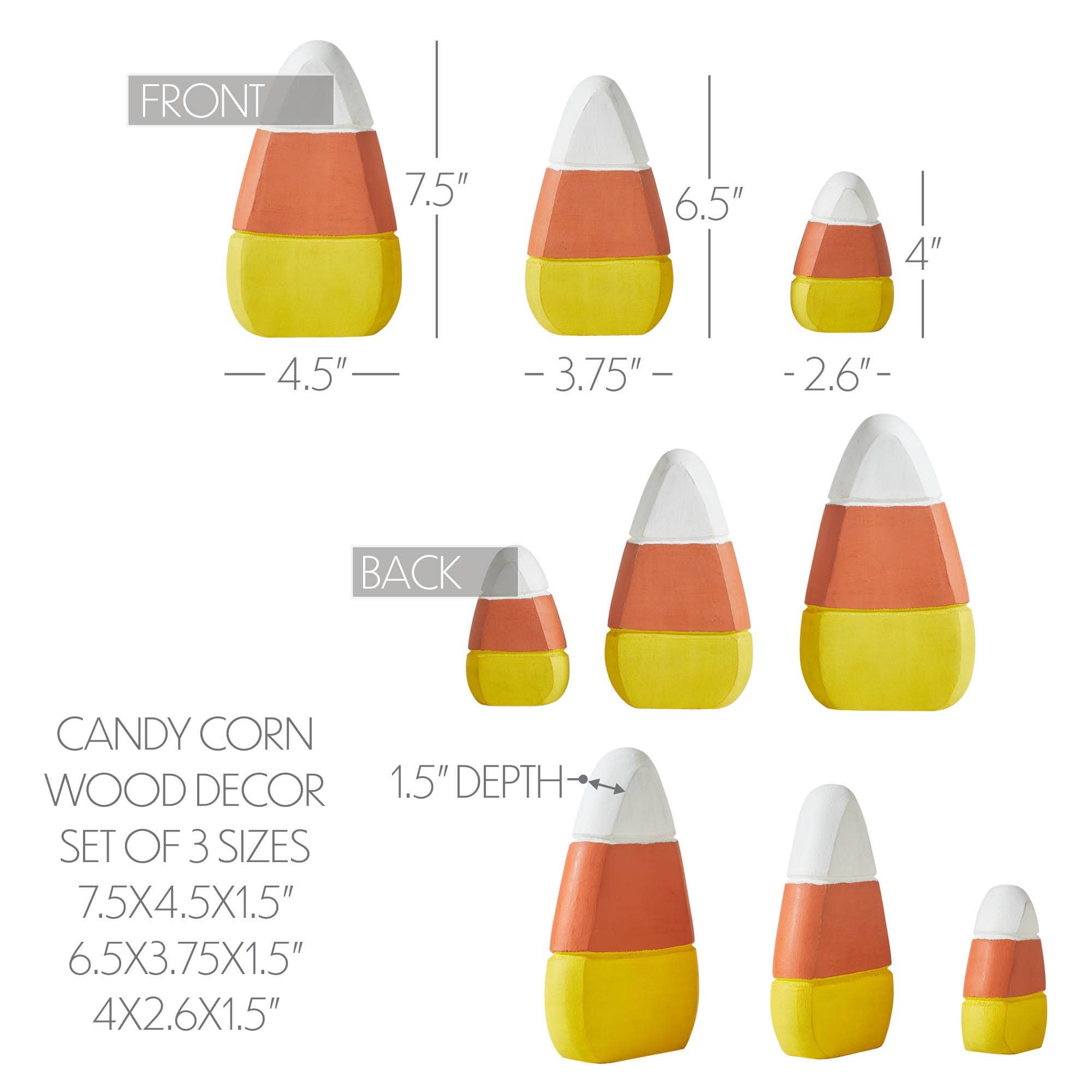 VHC Brands VHC Brands - Fall Autumn Candy Corn Wooden Decor Set of 3 Assorted Sizes for Rustic Farmhouse Tabletop & Tiered Tray Display