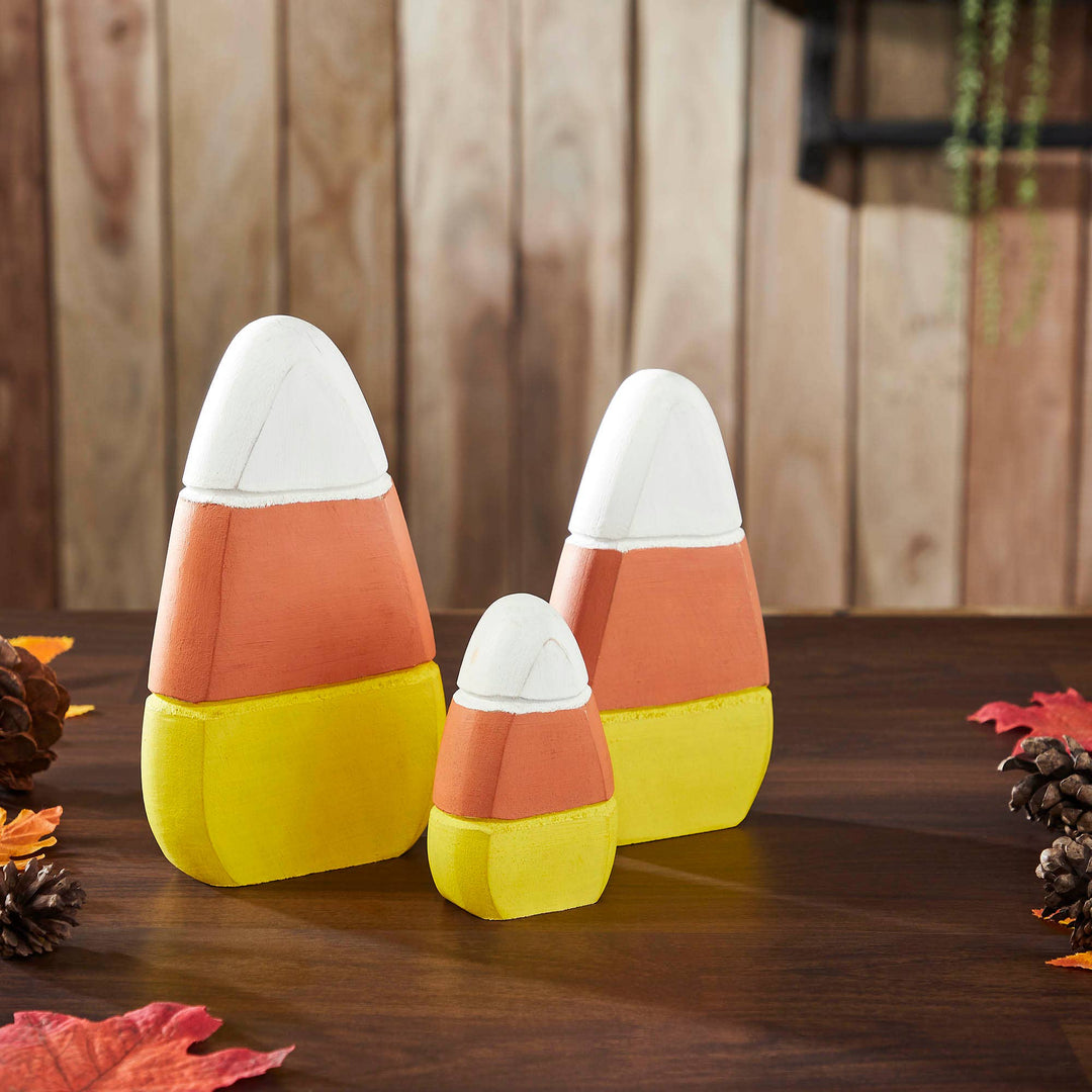 VHC Brands VHC Brands - Fall Autumn Candy Corn Wooden Decor Set of 3 Assorted Sizes for Rustic Farmhouse Tabletop & Tiered Tray Display