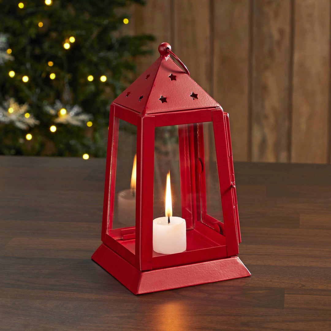 VHC Brands VHC Brands - Metal Lantern Barn Red Tealight Holder 9x5x5