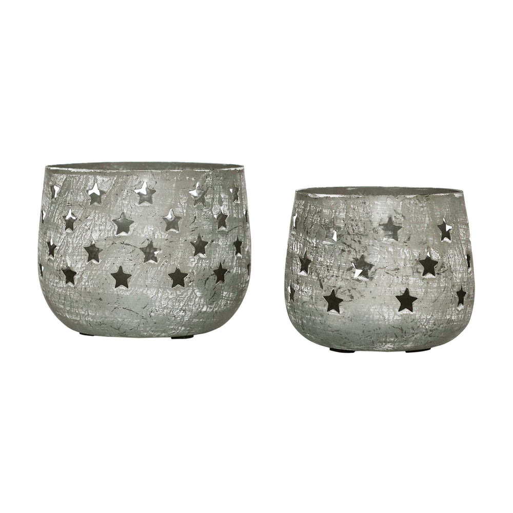 VHC Brands VHC Brands - Starbright Distressed Gray Metal Candle Holder Set of 2 - 3.54/4.13 inch