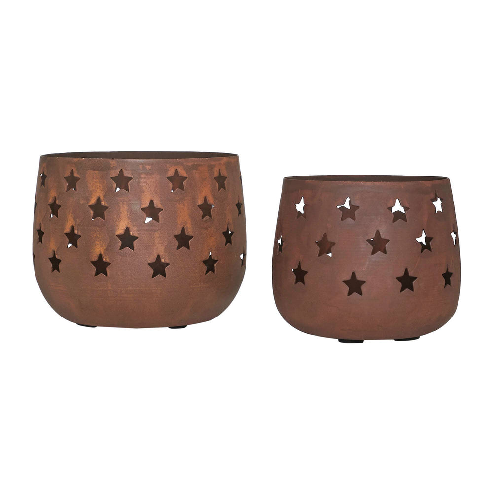 VHC Brands VHC Brands - Starbright Rusted Metal Candle Holder Set of 2 - 3.54/4.13 inch