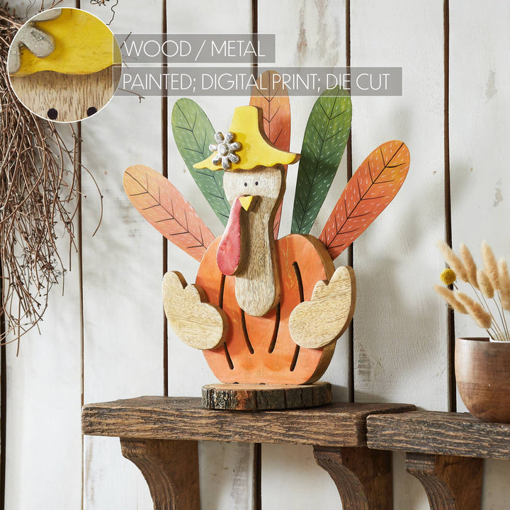 VHC Brands VHC Brands - Whimsical Rustic Wooden Turkey Figurine Fall Thanksgiving Tabletop Home Decor