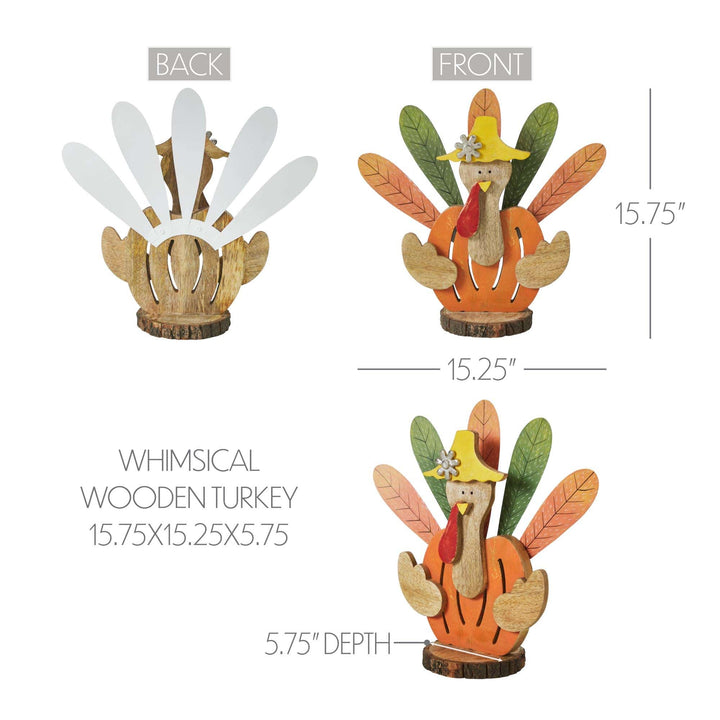 VHC Brands VHC Brands - Whimsical Rustic Wooden Turkey Figurine Fall Thanksgiving Tabletop Home Decor