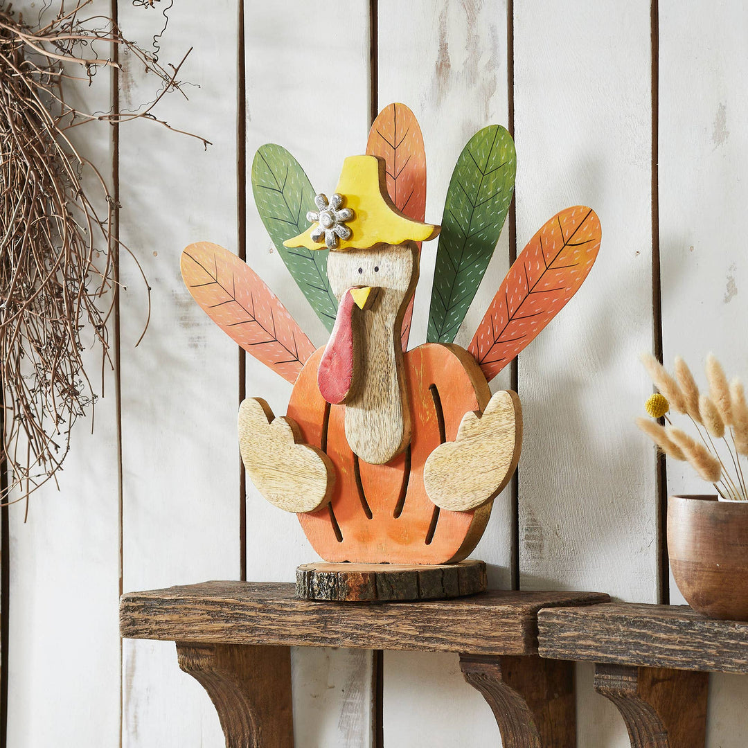 VHC Brands VHC Brands - Whimsical Rustic Wooden Turkey Figurine Fall Thanksgiving Tabletop Home Decor