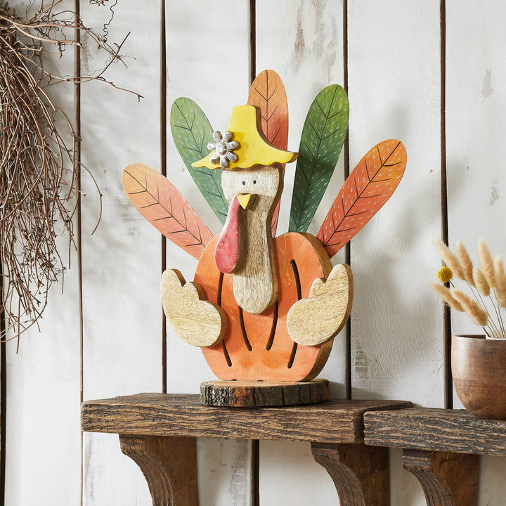 VHC Brands VHC Brands - Whimsical Rustic Wooden Turkey Figurine Fall Thanksgiving Tabletop Home Decor