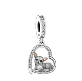 Wostu Ali Express Dog charms Chihuahua in Heart Puppies in Hearts Charms/Pendants Sterling Silver Fits Pandora Style Bracelets