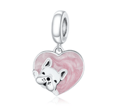 Wostu Ali Express Dog charms Frenchie Puppies in Hearts Charms/Pendants Sterling Silver Fits Pandora Style Bracelets