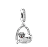 Wostu Ali Express Dog charms Pug in Heart Puppies in Hearts Charms/Pendants Sterling Silver Fits Pandora Style Bracelets