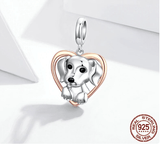 Wostu Ali Express Dog charms Puppy Puppies in Hearts Charms/Pendants Sterling Silver Fits Pandora Style Bracelets