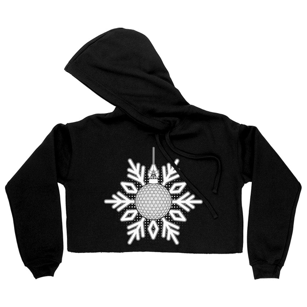 Snowflake Design Women's Cropped Fleece Hoodie - Snowflake Cropped Hoodie for Women - Christmas Hooded Sweatshirt