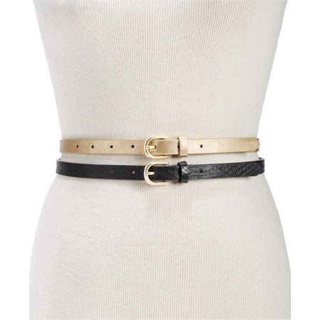 INC International Concepts 2-for-1 Metallic & Embossed Skinny Belts (Gold-Black) - The Pink Pigs, A Compassionate Boutique