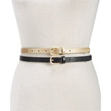 INC International Concepts 2-for-1 Metallic & Embossed Skinny Belts (Gold-Black) - The Pink Pigs, A Compassionate Boutique