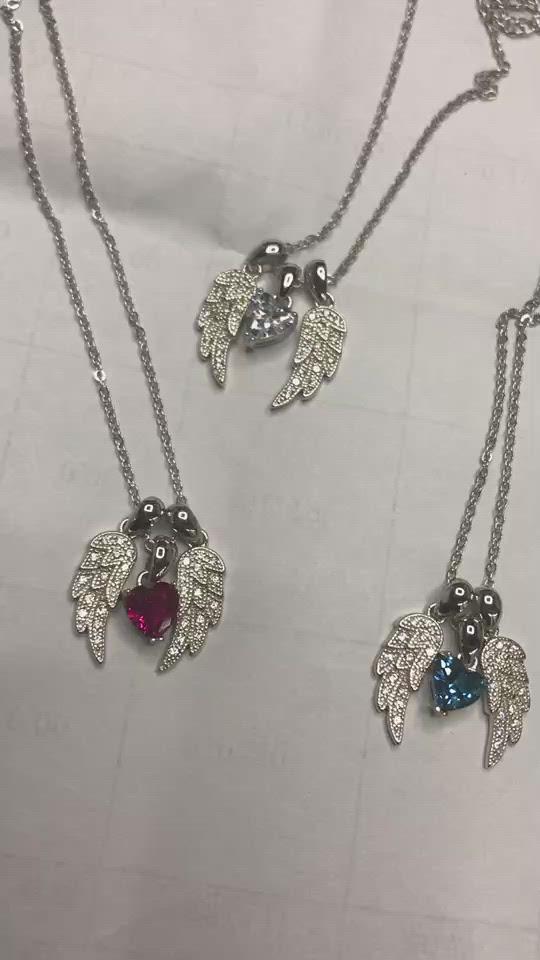 Angel's Wings and Heart Necklace Sterling Silver Guardian Angel