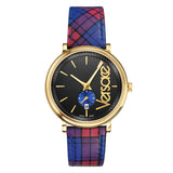 Versace Circle the Clans Gold IP Watch W/ Blue Tartan Strap 42mm