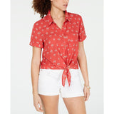 Hippie Rose Juniors' Printed Tie-Front Camp Shirt Bright Red "XL" - The Pink Pigs, A Compassionate Boutique